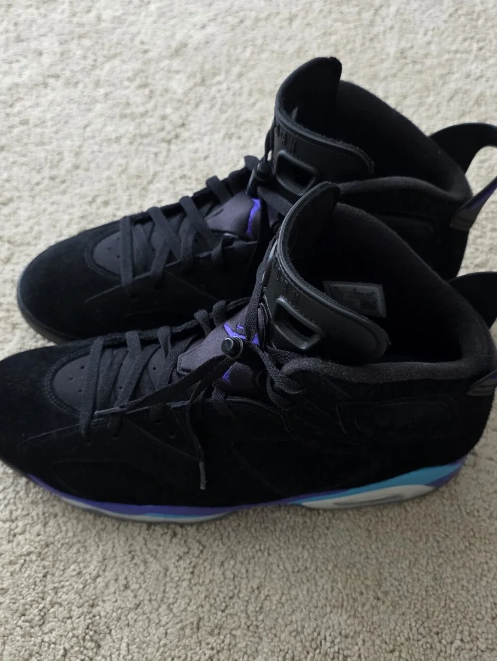 Black Suede High-Top Sneakers with Blue, Purple & Teal Accents